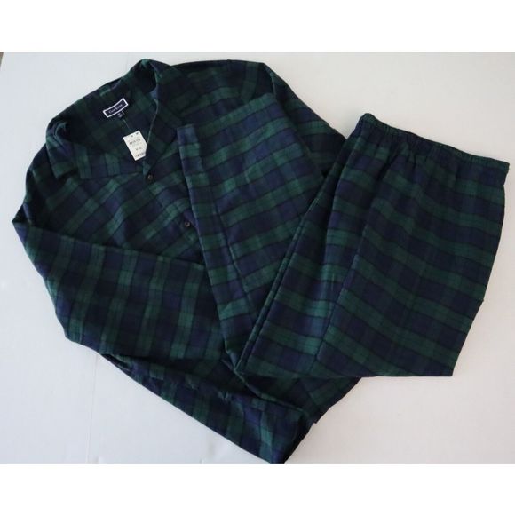 Club Room 100131950 Men's Sz 2XL Navy/Green Plaid 2-Piece Flannel Pajama Set - Picture 2 of 9